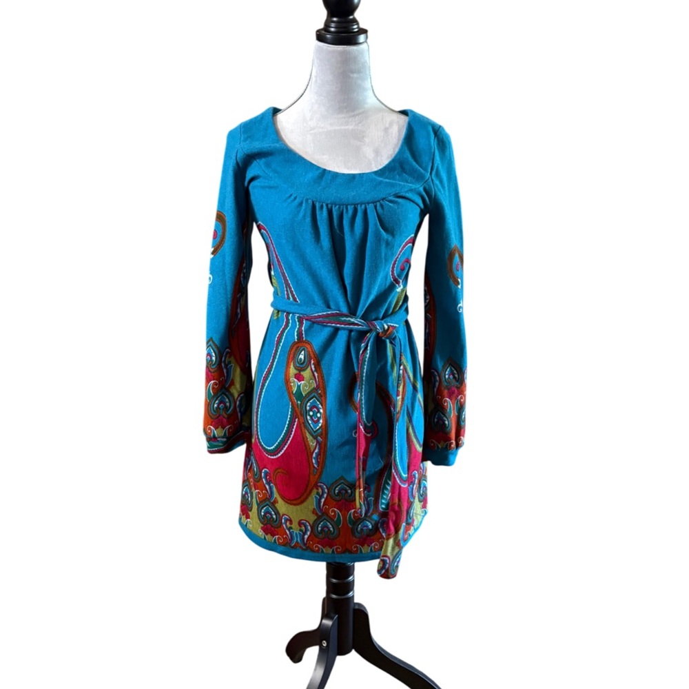 Colorful Long Sleeve Dress with Belt